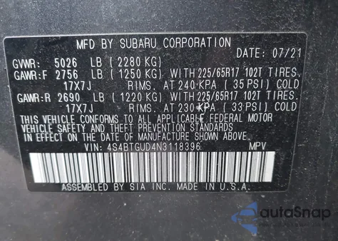 2022 Subaru Outback Wilderness from USA, damaged, VIN 4S4BTGUD4N3118396